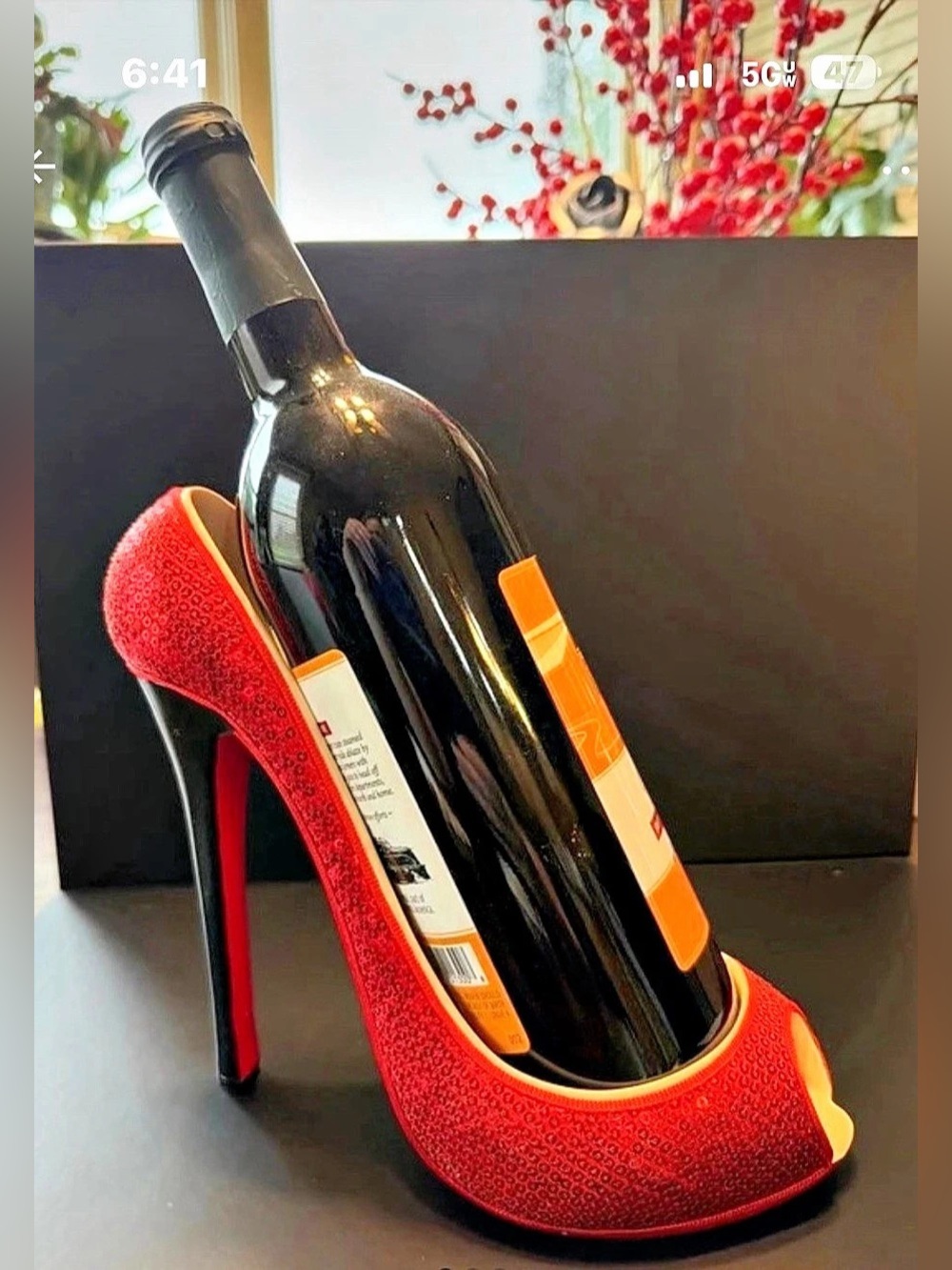 Wine Bottle Holder Red Peep Toe Stiletto Heels Like New